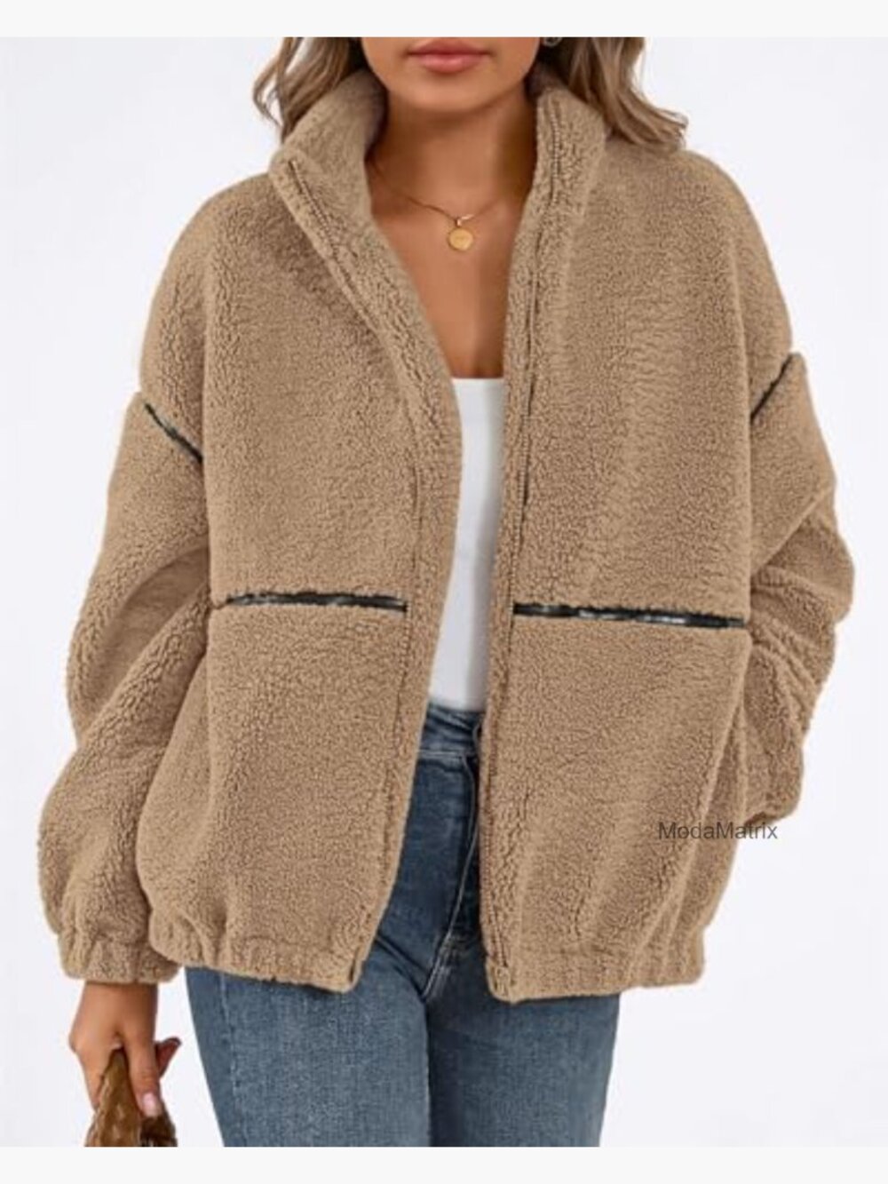 Oversized Faux Fur Zip Up Sherpa Fleece Jacket Coat - Picture 5 of 7